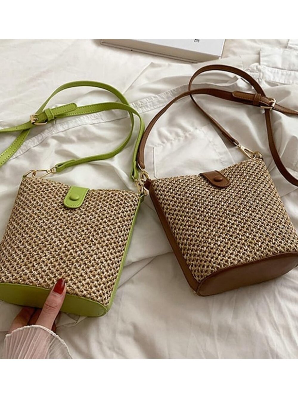 Straw Beach Bags For Women Rattan Purse Summer Straw Cross-body Bag Raffia Handb - Picture 6 of 9